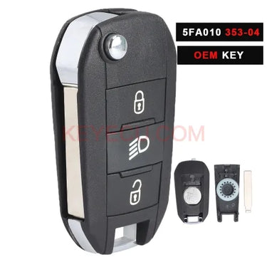 OEM Flip Remote Key Fob 3 Button 434MHz HITAG PCF7941 46 Chip for Peugeot 308 / 3008 / 508 / 5008 5FA010 353-04
